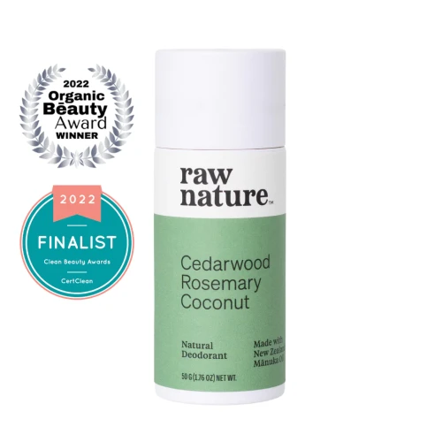 Organiczny dezodorant cedr i rozmaryn Raw Nature: bez konserwantów, parabenów, sztucznych zapachów i aluminium.