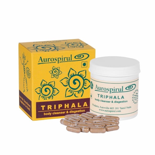 Aurospirul Organiczna Triphala 100 kapsułek – ajurwedyjski suplement, wspiera trawienie i układ odpornościowy, certyfikowany, organiczny, wegański.