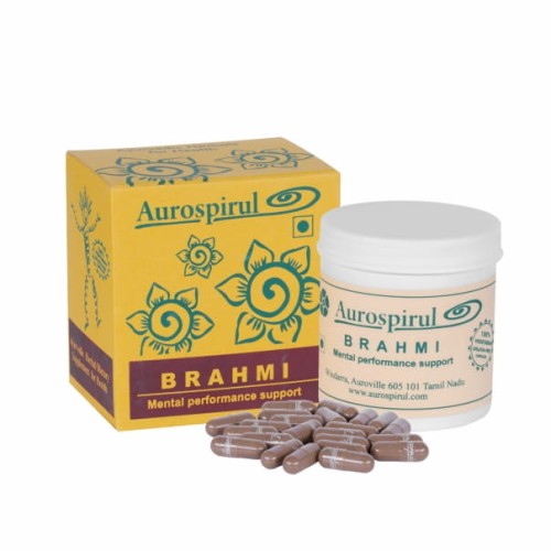 Aurospirul Organiczne Brahmi 100 kapsułek – ajurwedyjski suplement, wspiera pamięć, koncentrację i funkcje poznawcze, certyfikowany, organiczny, wegański.