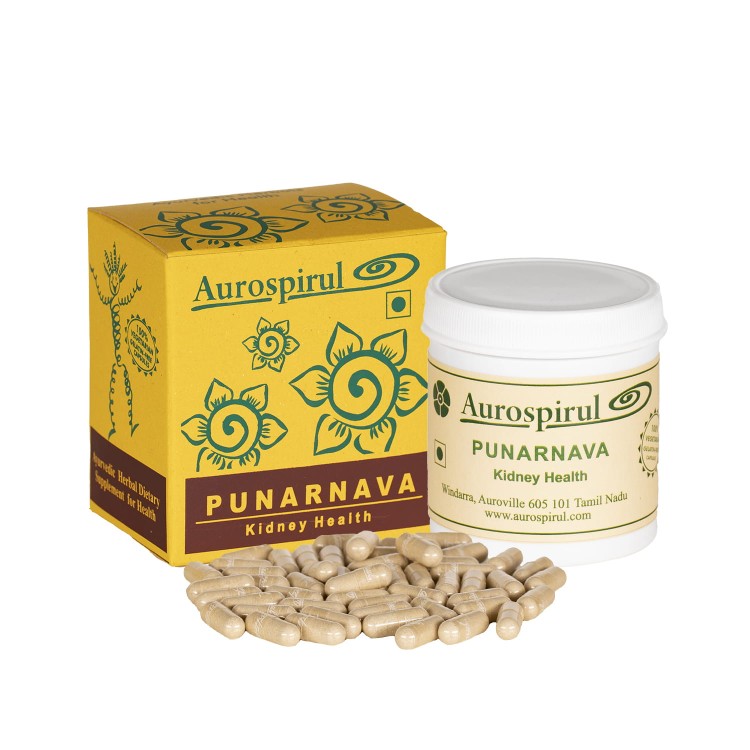 Aurospirul Organiczna Punarnava 100 kapsułek– ajurwedyjski suplement diety, wspiera zdrowie nerek i układu moczowego, certyfikowany, organiczny, wegański.