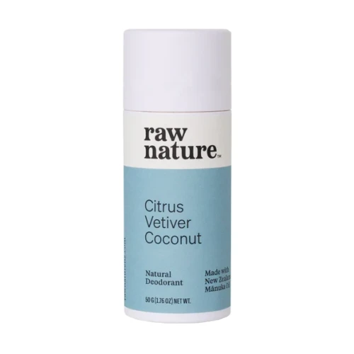 Organiczny dezodorant o zapachu cytrusów i wetiwer  Raw Nature: bez konserwantów, parabenów, sztucznych zapachów i aluminium.
