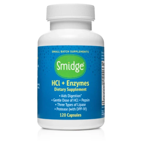 Smidge HCl + Enzymes 120 kapsułek, enzymy trawienne z betainą HCl, pepsyną i laktazą