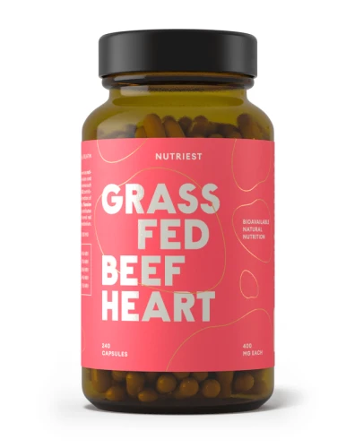 Nutriest 240 kapsułek Organiczne Liofilizowane Serca Wołowe Z Bydła Karmionego Trawą, Grass Fed Heart